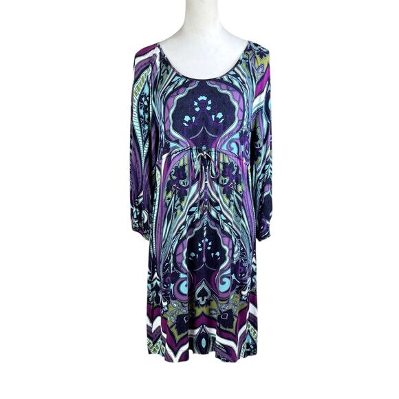 Soma NWT Colorful Print Drawstring Waist Scoop Neck Soft Mini Lounge Dress - Picture 1 of 12